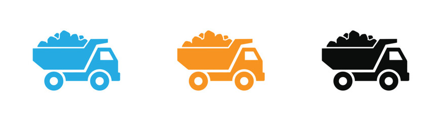 Dump Truck Icon Set: Heavy Construction Vehicle Vector Graphics for Mining, Hauling, and Civil Engineering . © Afroja