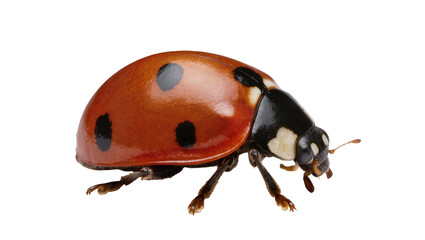 Red ladybug with black spots, isolated on transparent background © Corotaev