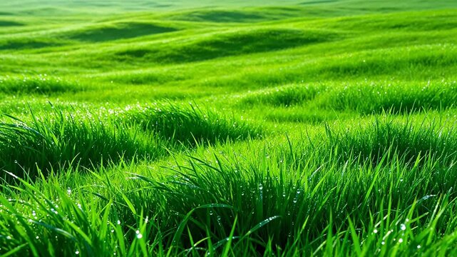 Green grass with dew drops