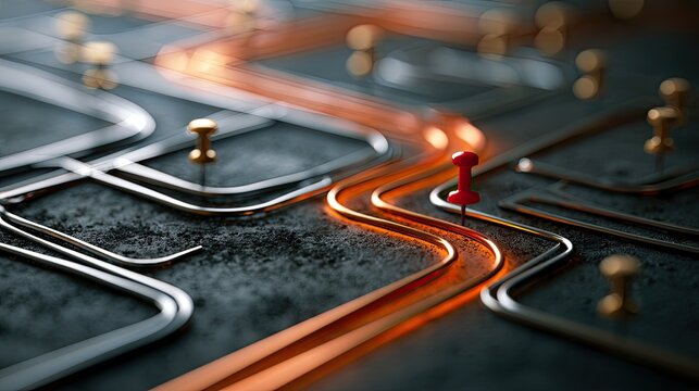 Illuminated pathways connect marked points on a textured surface