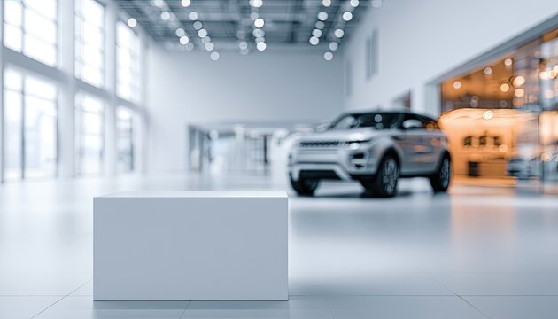 A sleek silver SUV on display in a modern, minimalist showroom