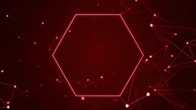 Red glowing wireframe cube rotating in dark space with sparkling particles
