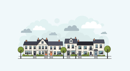 Fototapeta premium Colorful toy town with houses cars and trees on white background.