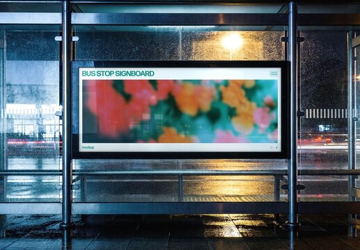 Bus Stop Signboard Screen Mockup For Advertising And Branding Design