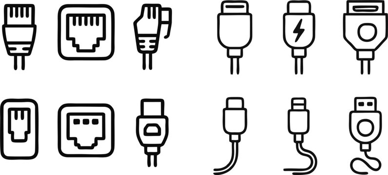 Charging Cable Connector Plug Icon Set Vector Illustration