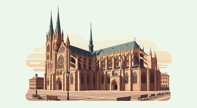 Gothic cathedral with towering spires and intricate stonework.