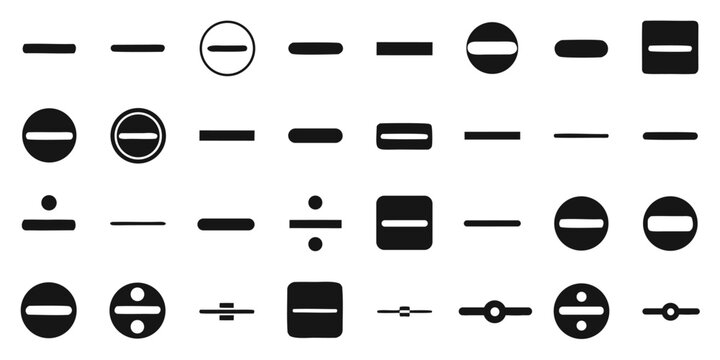 minus icon set, flat black vector illustration symbol of subtraction or stop sign