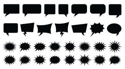 Collection of black comic speech bubbles and explosion shapes for graphic design projects © razina01