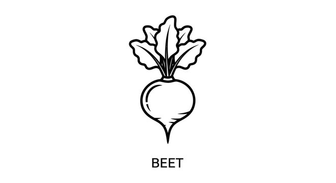 Minimalist beet root vegetable icon with leaves line art