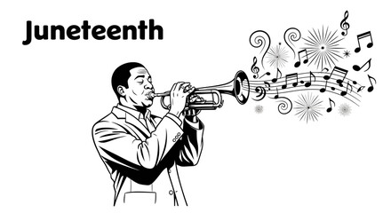 Juneteenth Celebration Illustration with Jazz Trumpet Player © Makat