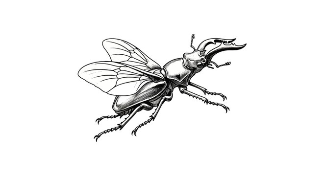 Detailed Vintage Illustration of a Flying Stag Beetle