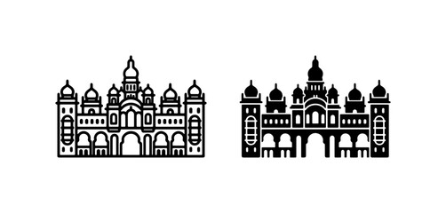 Obraz premium Palace Icons, Indian Architecture Vector Set, Landmark Building Graphics