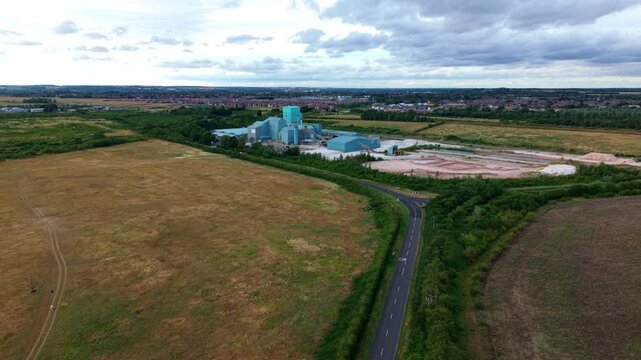 Aerial view of gypsum manufacturing plant and plaster works in Newark-on-Trent UK