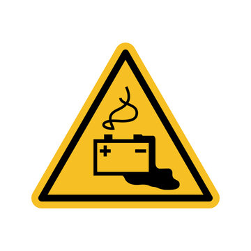 Hazard warning sign Battery charging black yellow triangle. Vector illustration