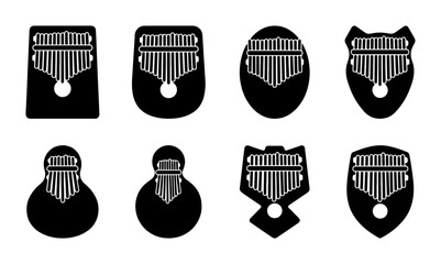 Kalimba Thumb Piano Icons, African Musical Instrument Silhouettes, Set of 8 © Abdullah