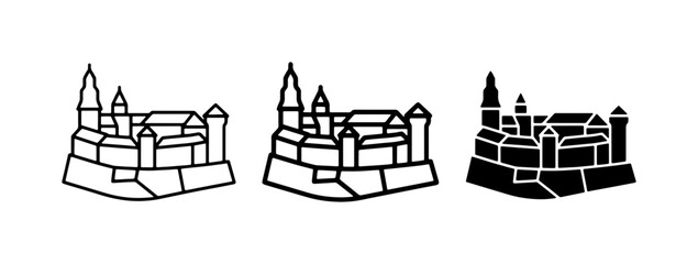 Castle Icons, Fortress Symbols, Medieval Architecture Vector Set © Nadim