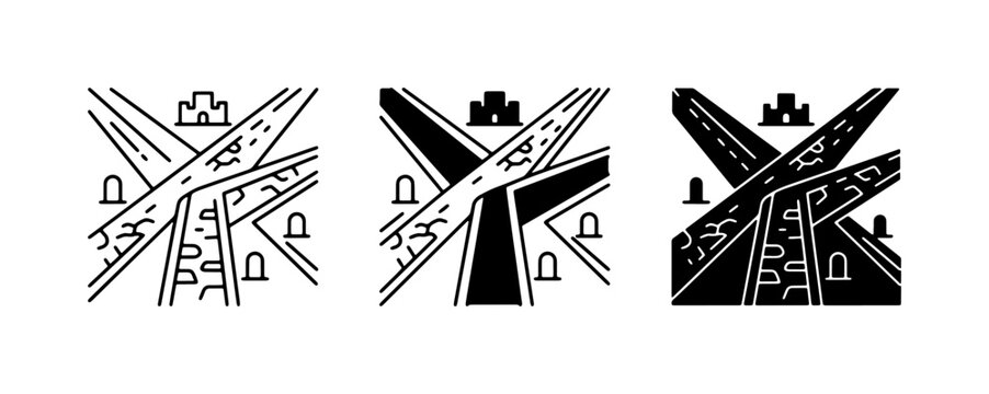Interstate Highway Junctions, City Overpasses, Traffic Interchange Icons