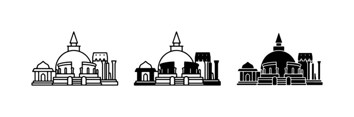 Ancient Buddhist Stupa Architecture, Temple Silhouettes, Landmark Icons © Abdul