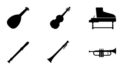 Musical Instruments Vector Icons: Piano, Violin, Trumpet, Flute, Lute © Abdul