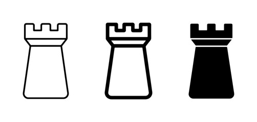Chess Rook Icons, Strategy Game Pieces, Silhouette and Outline © Sabbir
