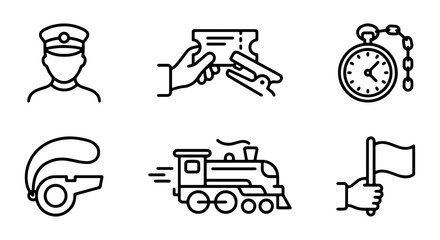 Train Conductor Icons, Railway Symbols, Transportation Graphics © Halima