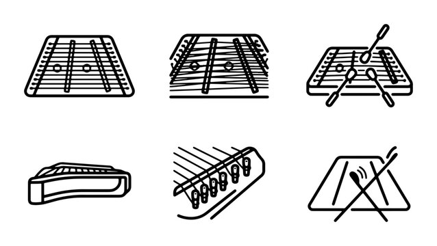 Hammered Dulcimer Icons, Musical Instrument Line Art Set, Percussion Vector Graphics