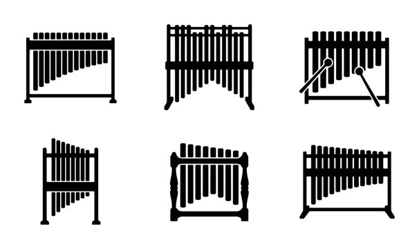 Marimba Icon Set, Vibraphone Vector Graphics, Percussion Instrument Collection