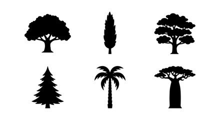 Diverse Tree Silhouettes Collection, Nature Icons, Botanical Vector Set © Ahnaf