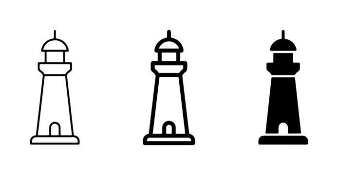 Lighthouse Icons Set: Navigation Beacon Symbols, Coastal Landmark Graphics