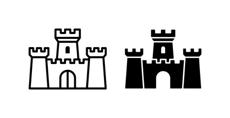 Castle Icons, Fortress Symbols. Medieval Architecture, Royal Stronghold. Vector Graphics. © Tahira