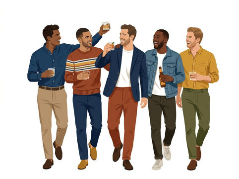 Group of Men Celebrating with Drinks Friendship and Brotherhood