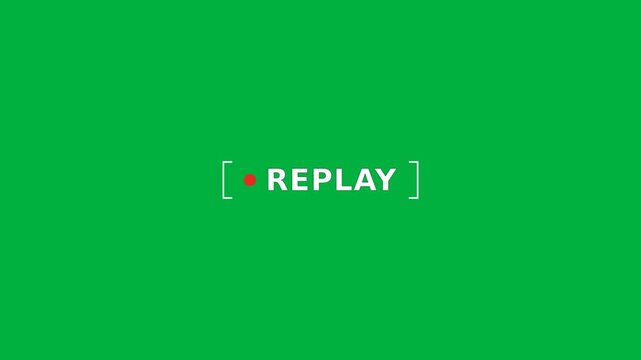 Digital replay button icon on a solid green screen background.