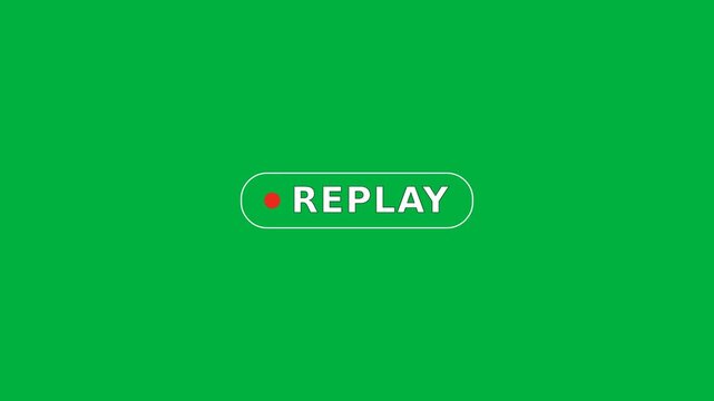 Digital replay button icon with a red dot on a solid green background.