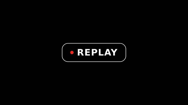 A digital replay button icon with a red recording dot on a black background.