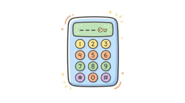 Stylized numeric keypad with key icon and password dashes on white