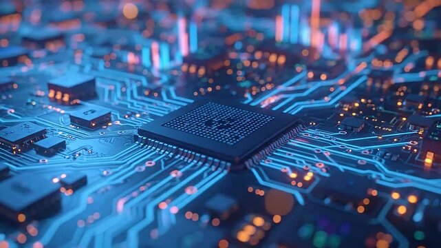 A detailed view of a central processing unit on a complex electronic circuit board