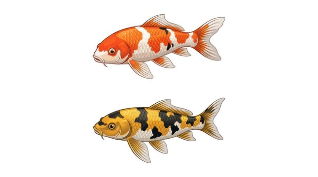 Two colorful koi fish swimming side by side.