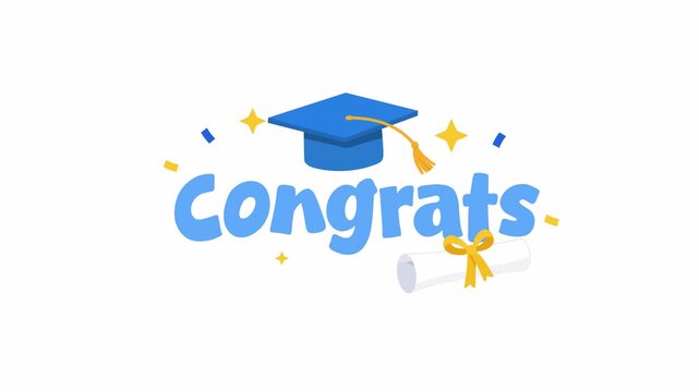 Graduation Congratulations Celebration Motion Graphics with Graduation Cap Diploma and Success Achievement