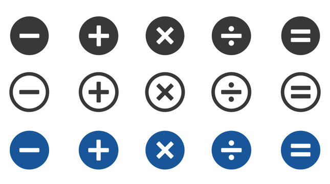 Set of basic mathematical operation icons including addition subtraction multiplication division and equality symbols.