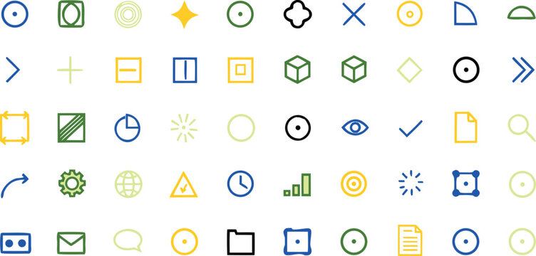 Colorful Abstract Business Icon Set with Target Eye Globe Chart Document and Geometric Shape Symbols Collection