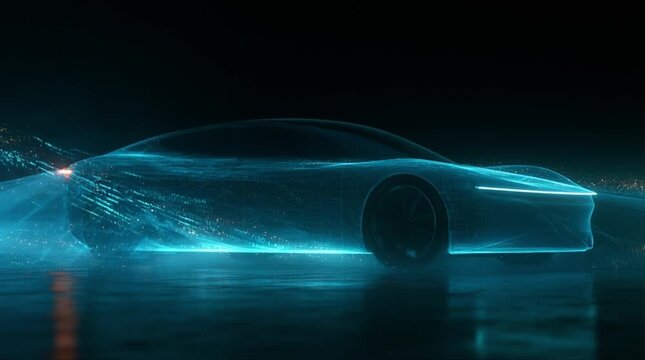 Cinematic X-ray car body with micro-processor data flow stream (AI Generated)