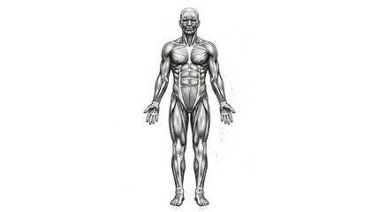 Fototapeta premium Detailed anatomical illustration of the human muscular system highlighting muscle groups and structure