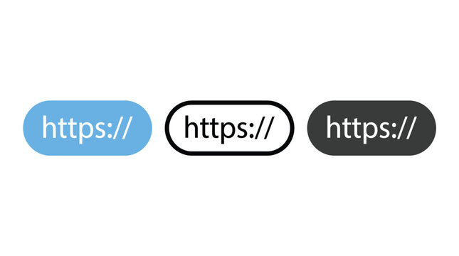 Set of three web address buttons with https protocol text labels.