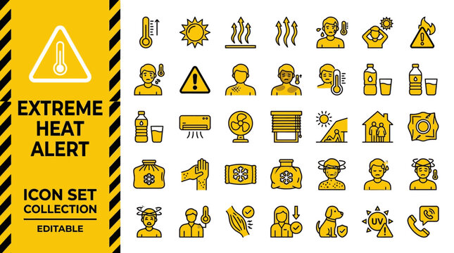 High temperature health safety and sun protection icons