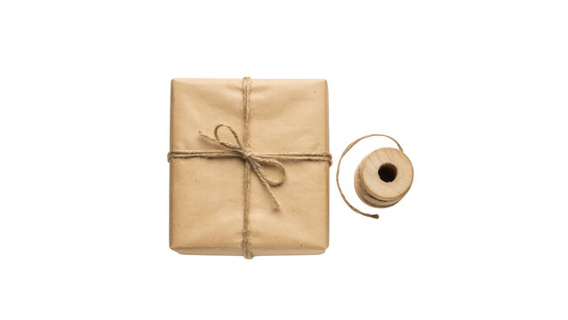 Wrapped gift box with twine on top isolated on transparent background