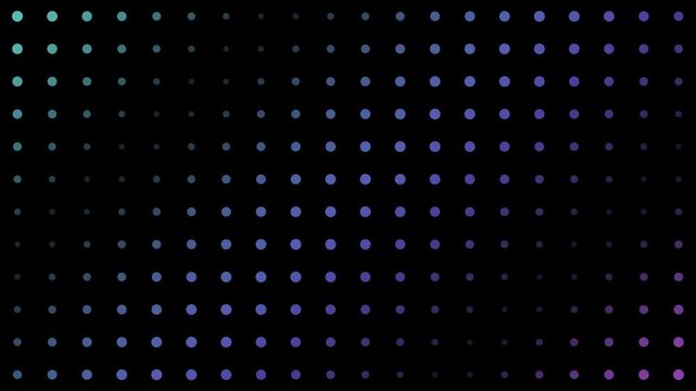 This abstract digital video displays a mesmerizing pattern of small glowing blue and purple dots arranged uniformly on a dark background creating a hypnotic visual effect.