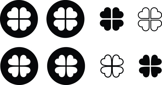Four leaf clover good luck symbol vector icon set, fortunate charm collection with flat design.
