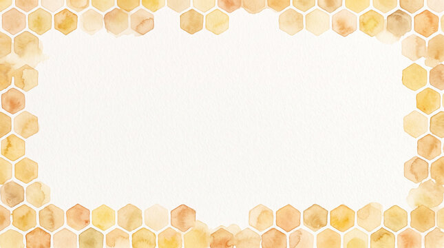 Minimalist Watercolor Honeycomb Frame with Yellow Bee Cell Border Pattern