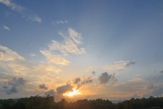 Landscape sky background with cloud  light  sunset  in   fields.