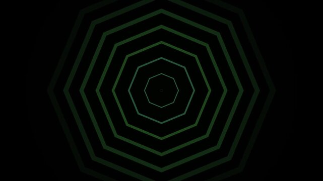 Concentric octagons in muted green tones create a hypnotic, radiating pattern against a black background, suggesting focus and clarity.